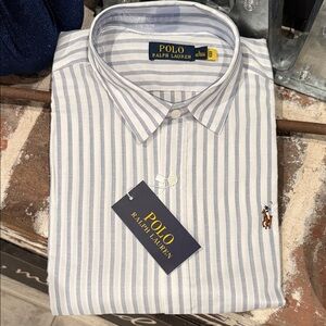 Polo by Ralph Lauren Men's Gray and White Striped Shirt